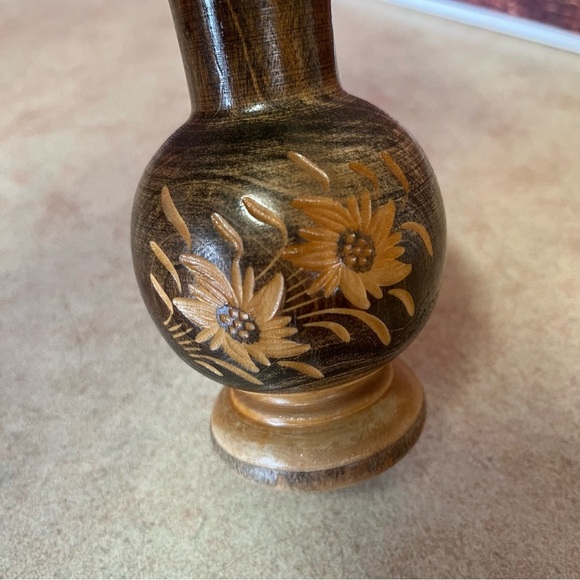 Hand Turned and Carved Wooden Vase - Picture 2 of 9